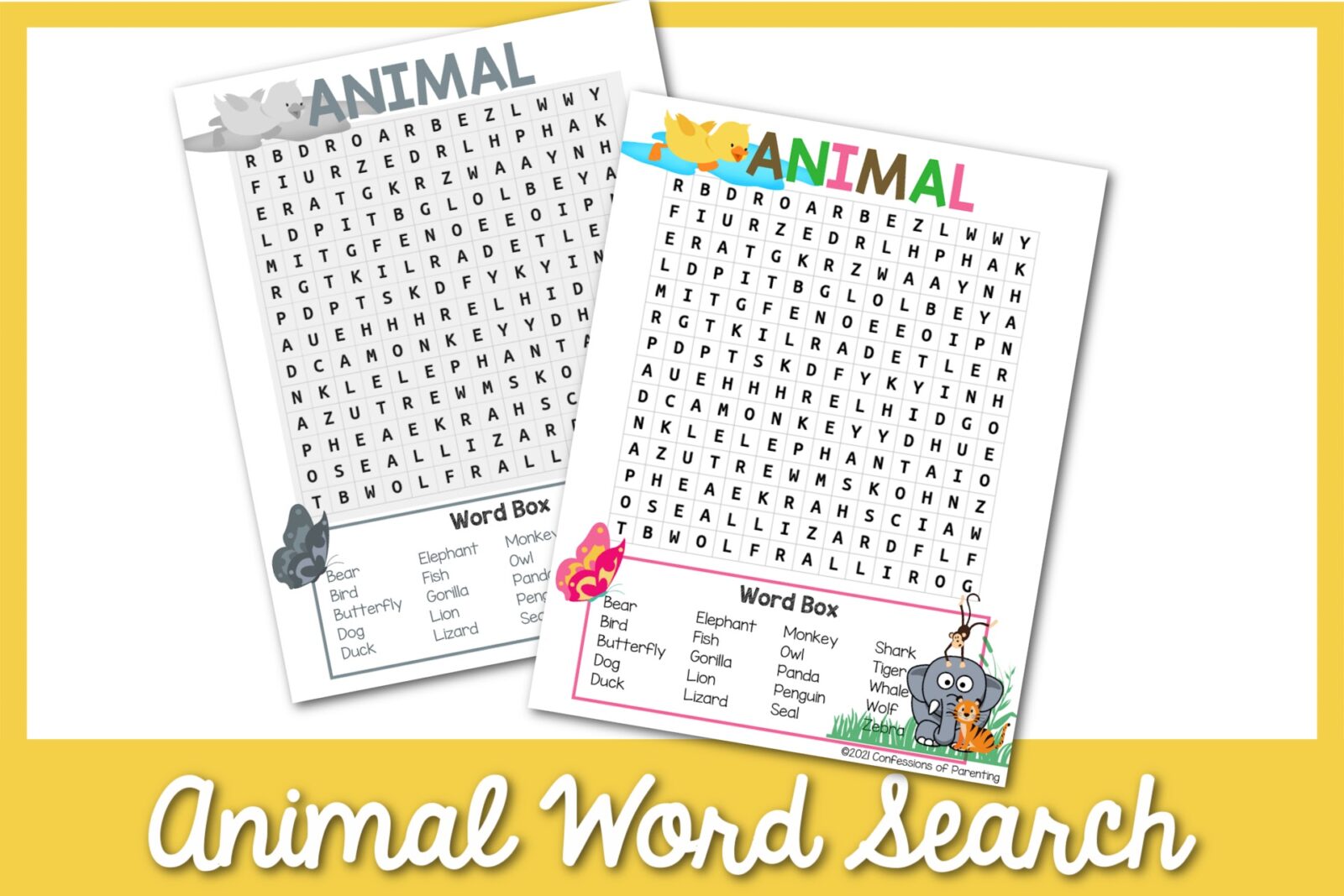 animal grade word search 1
