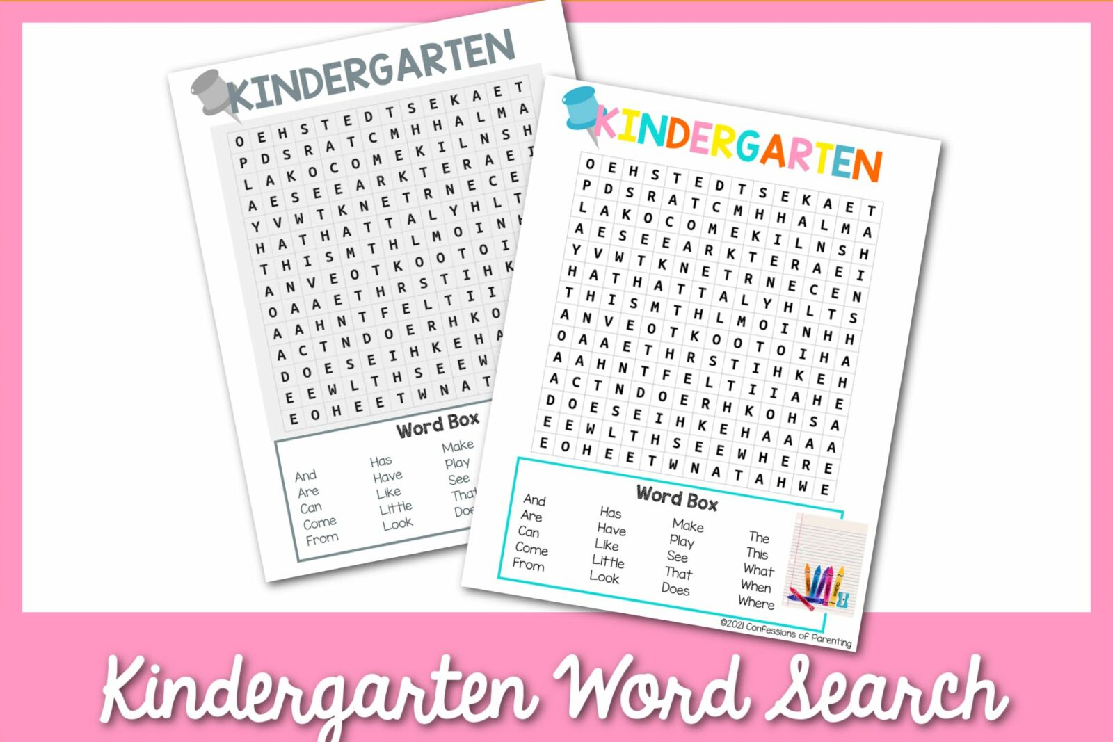 kindergarten word search 2