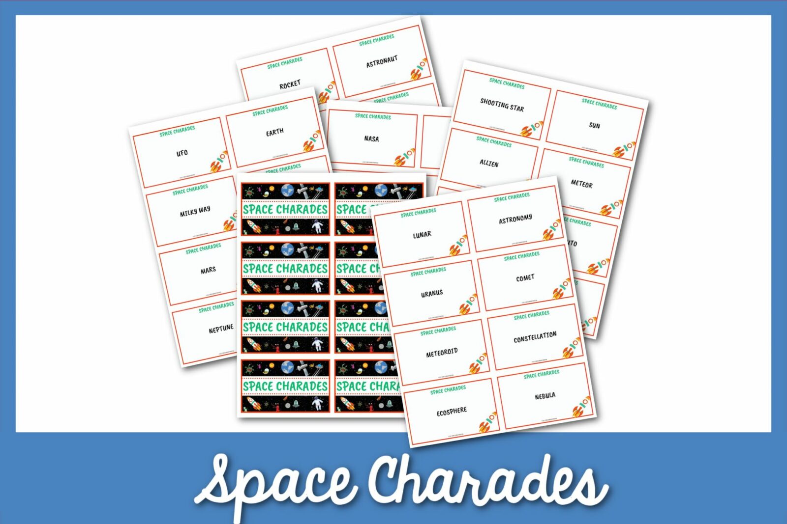 Trò chơi Space Charades Hơn 50 ý tưởng với Thẻ có thể in!