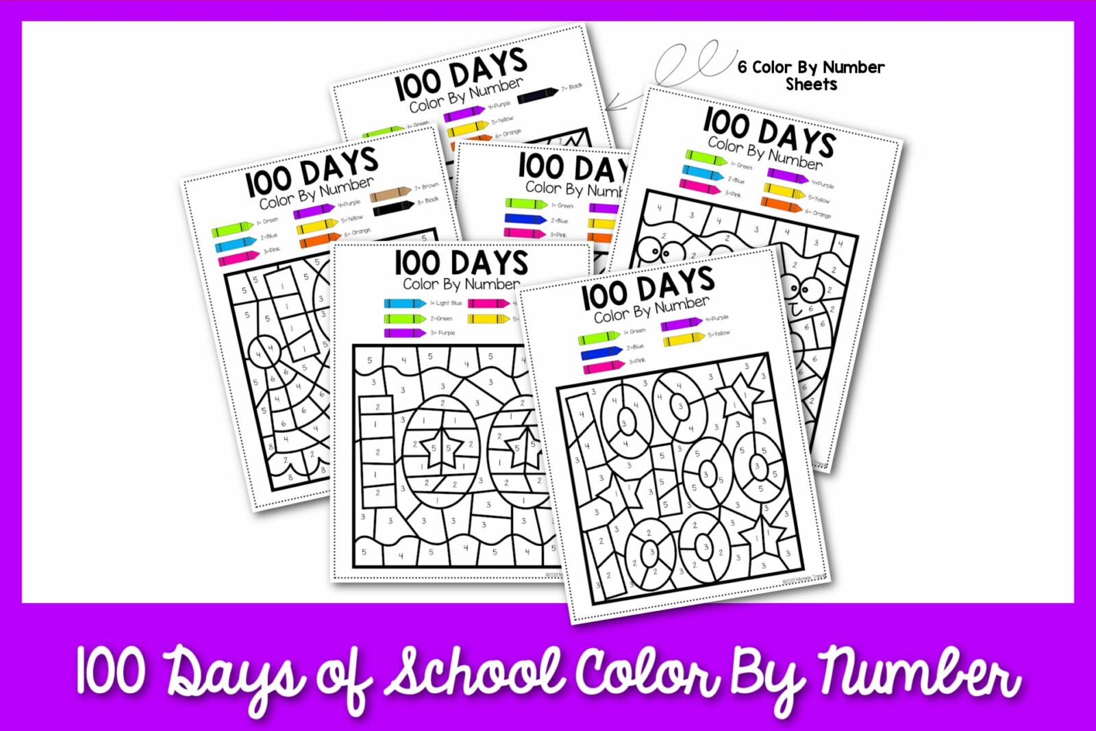 100 days of school color by number