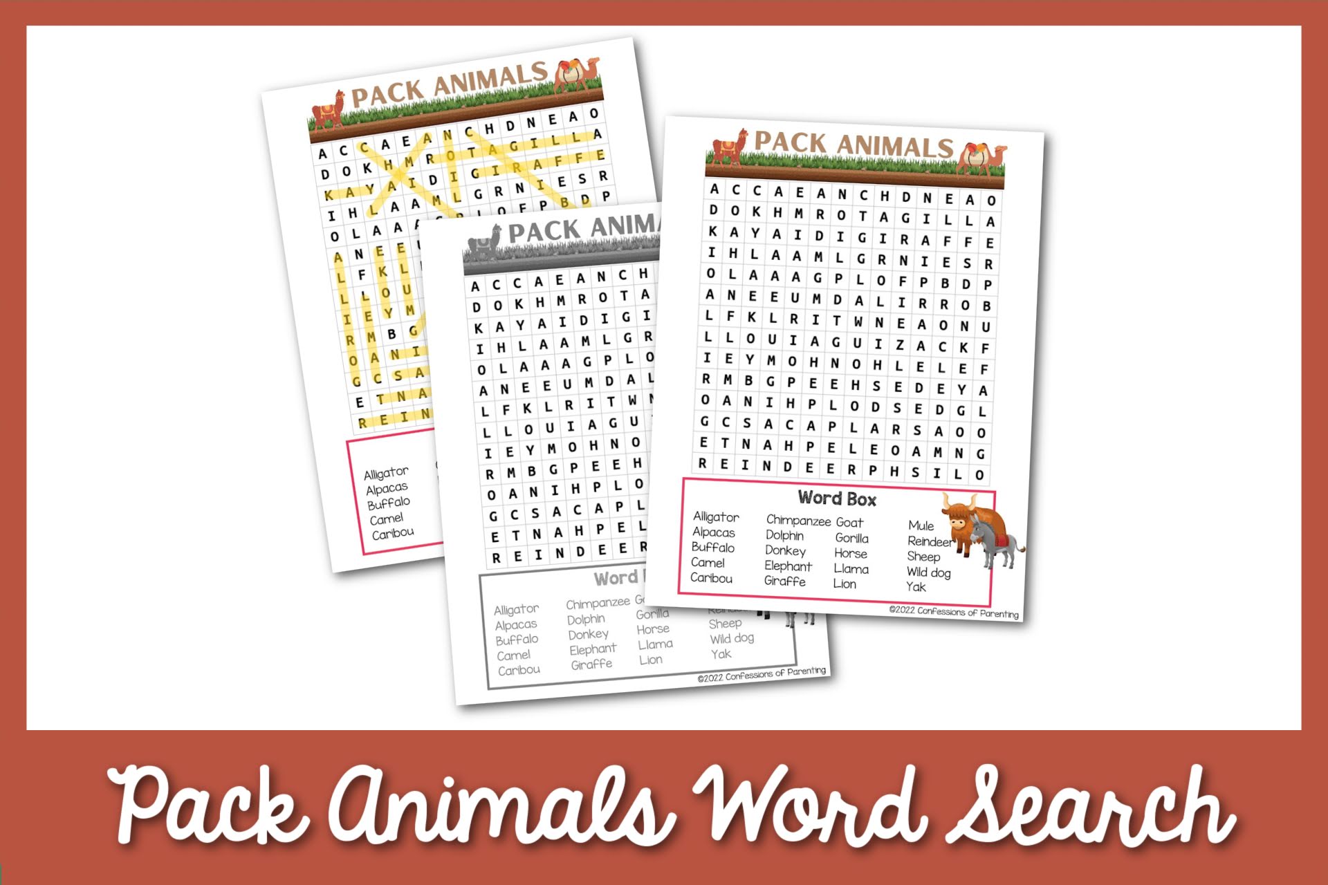 pack animals word search 1